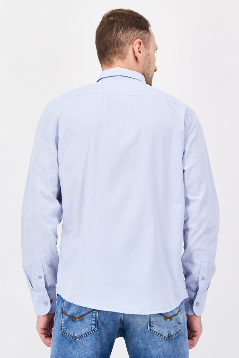 Nautica Jeans Men Regular Fit Long Sleeve Plain Casual Shirt, Light Blue - Image 3