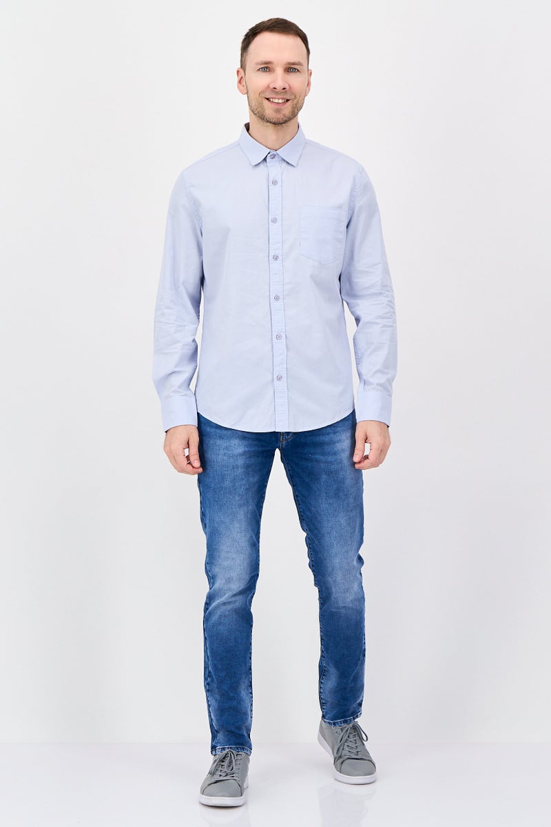 Nautica Jeans Men Regular Fit Long Sleeve Plain Casual Shirt, Light Blue - Image 2