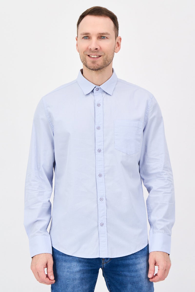 Nautica Jeans Men Regular Fit Long Sleeve Plain Casual Shirt, Light Blue - Image 1