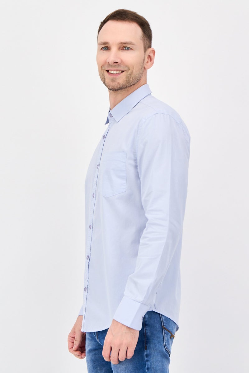 Nautica Jeans Men Regular Fit Long Sleeve Plain Casual Shirt, Light Blue - Image 4