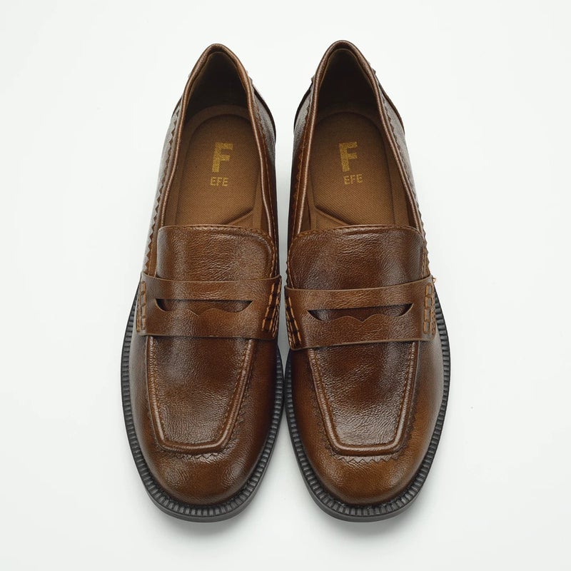 Vintage Brown Square Toe Loafers for Women - Image 1