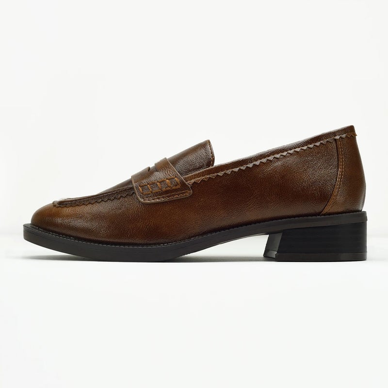 Vintage Brown Square Toe Loafers for Women - Image 4
