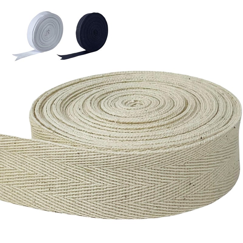 RAWMAT Twill Tape for Sewing 100 Cotton Webbing 2 Inch 5 Yard Roll Herringbone Ribbon Natural Ribbon Color for DIY Craft Making and Tote Bag Patterns for Sewing Beige