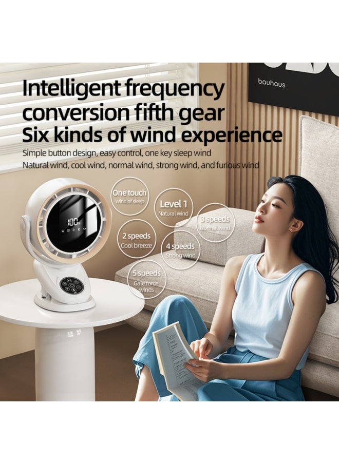 GoldenLike Clip on Fan, Portable Desk Fan Tabletop Air Circulator Fan Rechargeable with LED Light 5 Speeds Quiet Digital Display Fan Mini Personal Cooling Fan for Desk Table Home Office, White  - Image 3
