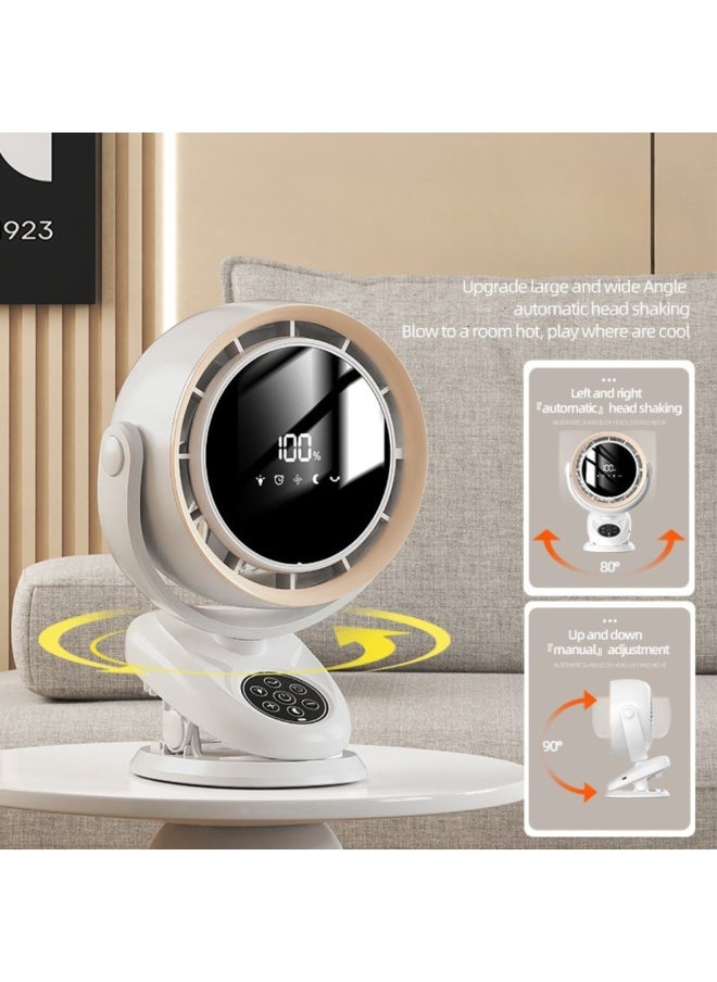 GoldenLike Clip on Fan, Portable Desk Fan Tabletop Air Circulator Fan Rechargeable with LED Light 5 Speeds Quiet Digital Display Fan Mini Personal Cooling Fan for Desk Table Home Office, White  - Image 4
