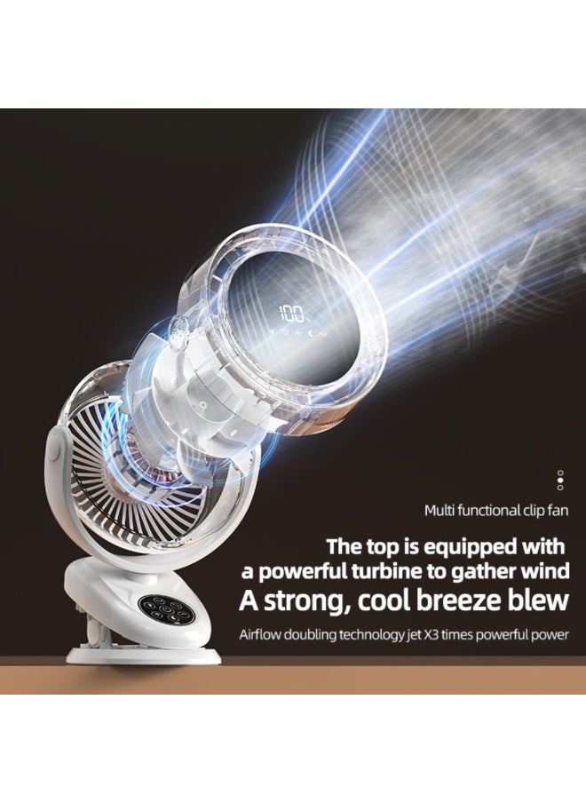 GoldenLike Clip on Fan, Portable Desk Fan Tabletop Air Circulator Fan Rechargeable with LED Light 5 Speeds Quiet Digital Display Fan Mini Personal Cooling Fan for Desk Table Home Office, White  - Image 5