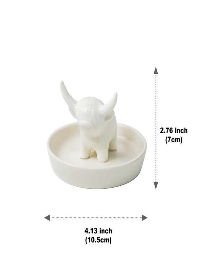 YOBRO Ceramic Highland Cow Ring Holder with Circular Tray, Farmhouse & Bohemian Style - Cute Unique Women Gifts, Jewelry Plate Organizer for Bathroom, Office, Home, Desk Decor - Image 3