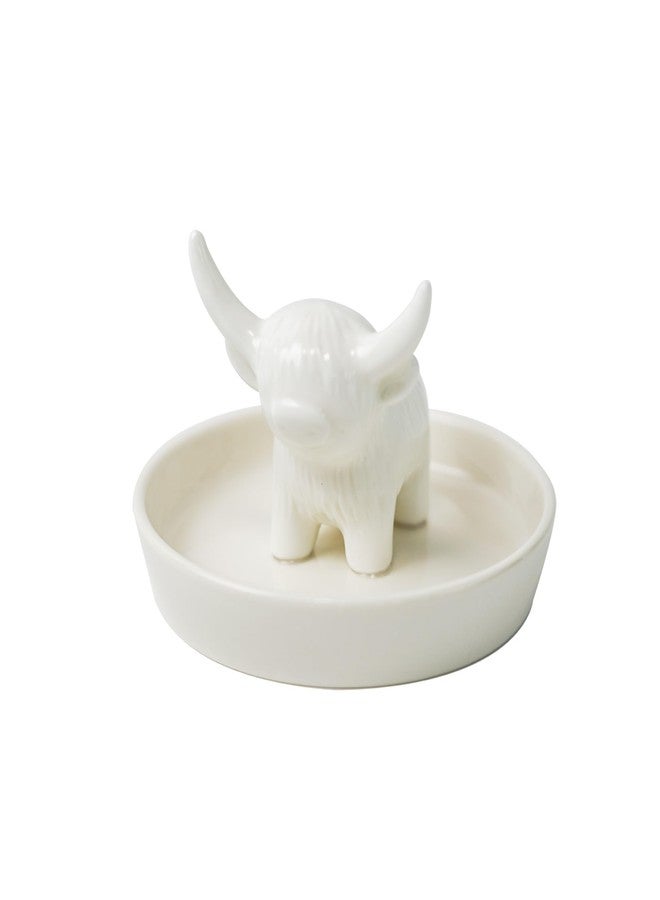 YOBRO Ceramic Highland Cow Ring Holder with Circular Tray, Farmhouse & Bohemian Style - Cute Unique Women Gifts, Jewelry Plate Organizer for Bathroom, Office, Home, Desk Decor - Image 2