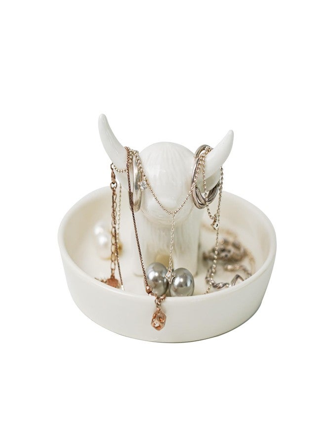 YOBRO Ceramic Highland Cow Ring Holder with Circular Tray, Farmhouse & Bohemian Style - Cute Unique Women Gifts, Jewelry Plate Organizer for Bathroom, Office, Home, Desk Decor - Image 1