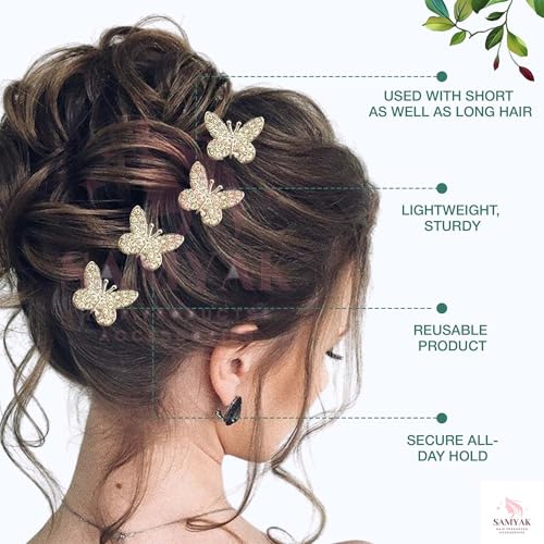 Samyak 9 Pcs Studded Hair Clips Mini Butterfly Velcro Accessory DIY Hair Accessories For Party Hair Styling (Silver) - Image 4