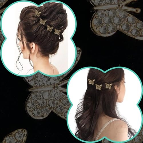 Samyak 9 Pcs Studded Hair Clips Mini Butterfly Velcro Accessory DIY Hair Accessories For Party Hair Styling (Silver) - Image 3