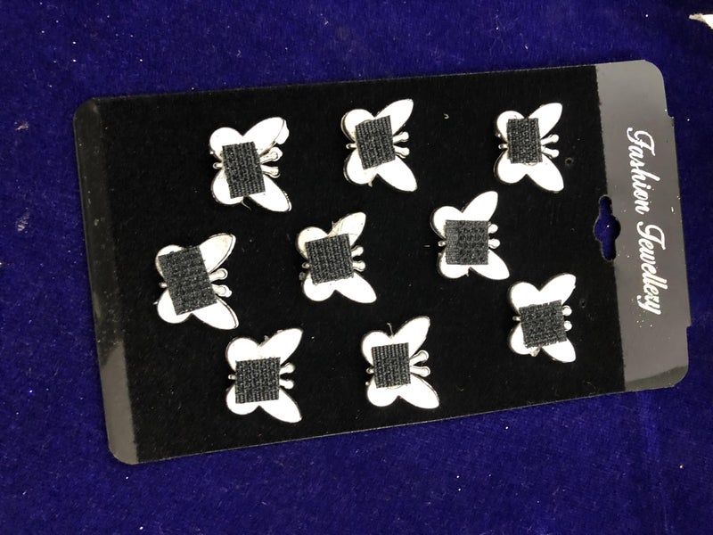 Samyak 9 Pcs Studded Hair Clips Mini Butterfly Velcro Accessory DIY Hair Accessories For Party Hair Styling (Silver) - Image 2