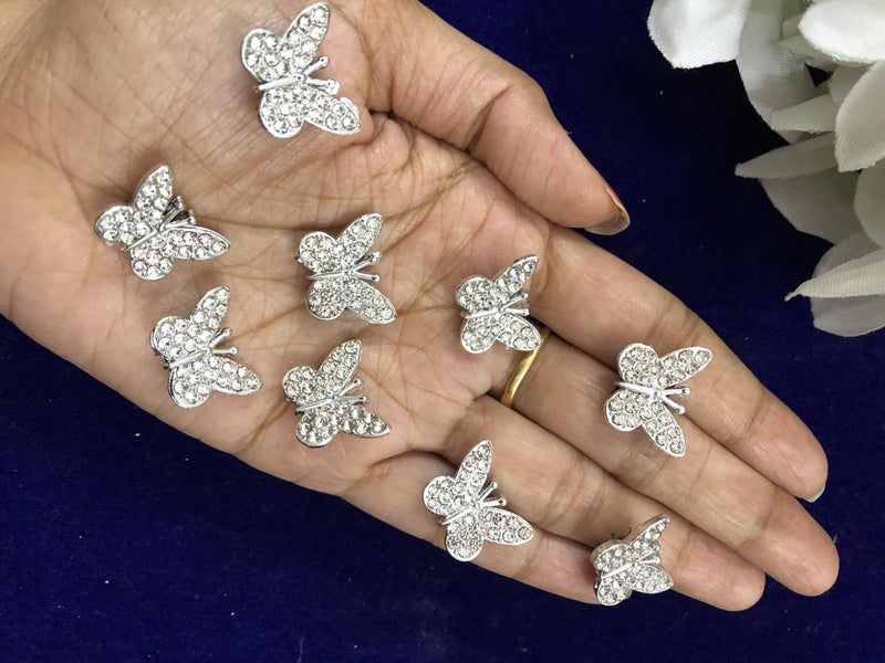Samyak 9 Pcs Studded Hair Clips Mini Butterfly Velcro Accessory DIY Hair Accessories For Party Hair Styling (Silver) - Image 1