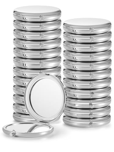 Getinbulk Compact Mirror for Purse, Double-Sided 1X/2X Magnifying Metal Pocket Makeup Mirrors(Round, Silver) - Image 1