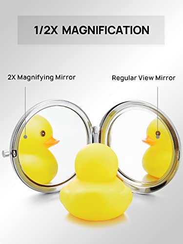 Getinbulk Compact Mirror for Purse, Double-Sided 1X/2X Magnifying Metal Pocket Makeup Mirrors(Round, Silver) - Image 3