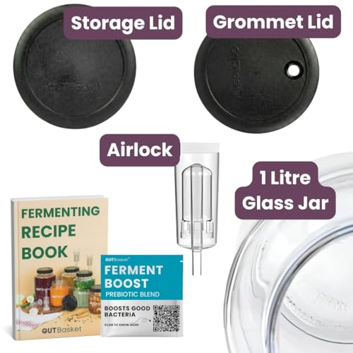 Gutbasket Fermenter 1 Liter Glass Fermentation Jar with Airlock and Lid | Ideal for Making Small Batches of Fermented Beverage at Home, Transparent - Image 2