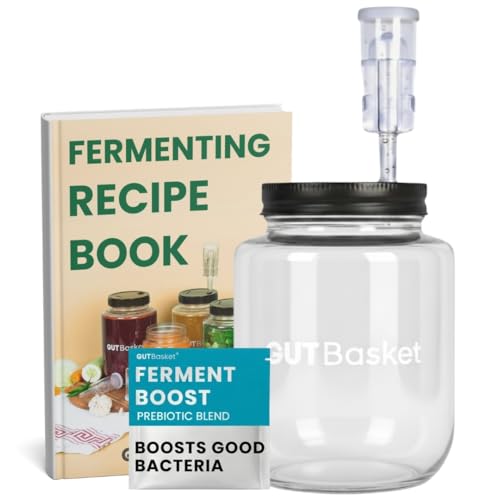 Gutbasket Fermenter 1 Liter Glass Fermentation Jar with Airlock and Lid | Ideal for Making Small Batches of Fermented Beverage at Home, Transparent - Image 1