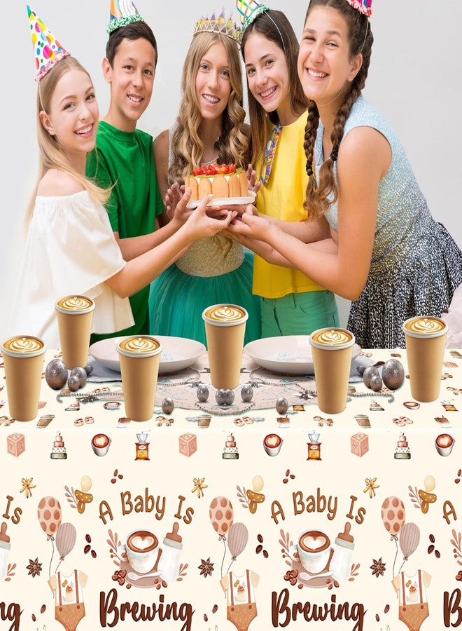 K1tpde 3PCS A Baby is Brewing Baby Shower Party Tablecloths for Kids, Coffee Themed Brown Plastic Tablecloths, Coffee Disposable Table Covers for Birthday Decorations, Pregnancy Diaper Party Supplies - Image 5