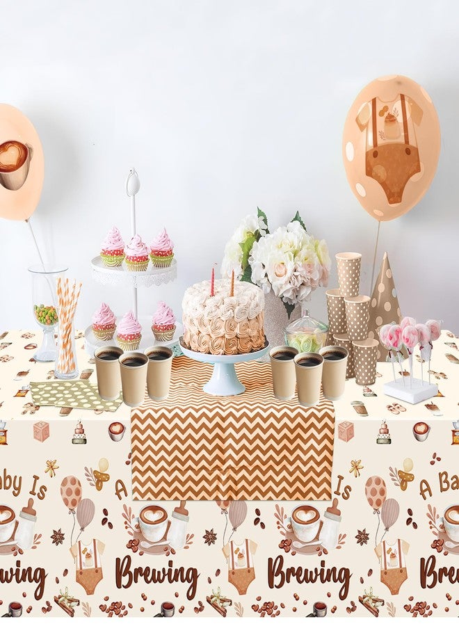 K1tpde 3PCS A Baby is Brewing Baby Shower Party Tablecloths for Kids, Coffee Themed Brown Plastic Tablecloths, Coffee Disposable Table Covers for Birthday Decorations, Pregnancy Diaper Party Supplies - Image 4