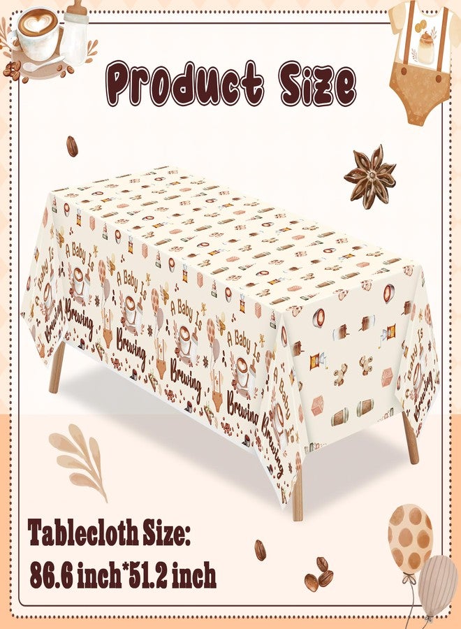 K1tpde 3PCS A Baby is Brewing Baby Shower Party Tablecloths for Kids, Coffee Themed Brown Plastic Tablecloths, Coffee Disposable Table Covers for Birthday Decorations, Pregnancy Diaper Party Supplies - Image 2