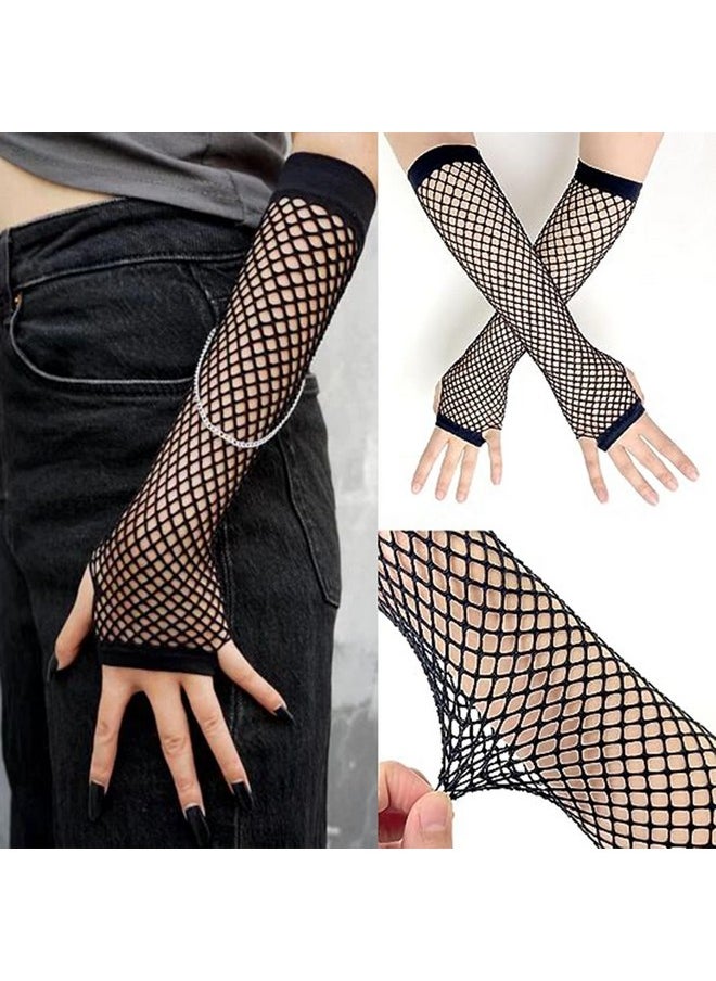 BLUPLE - BLUPLE Fishnet Gloves Long Nylon Mesh Fingerless Gloves for Women and Girls 80s Costume Wedding Evening Party Accessories 1 Pair - Image 1