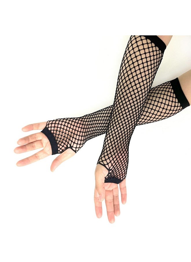 BLUPLE - BLUPLE Fishnet Gloves Long Nylon Mesh Fingerless Gloves for Women and Girls 80s Costume Wedding Evening Party Accessories 1 Pair - Image 1