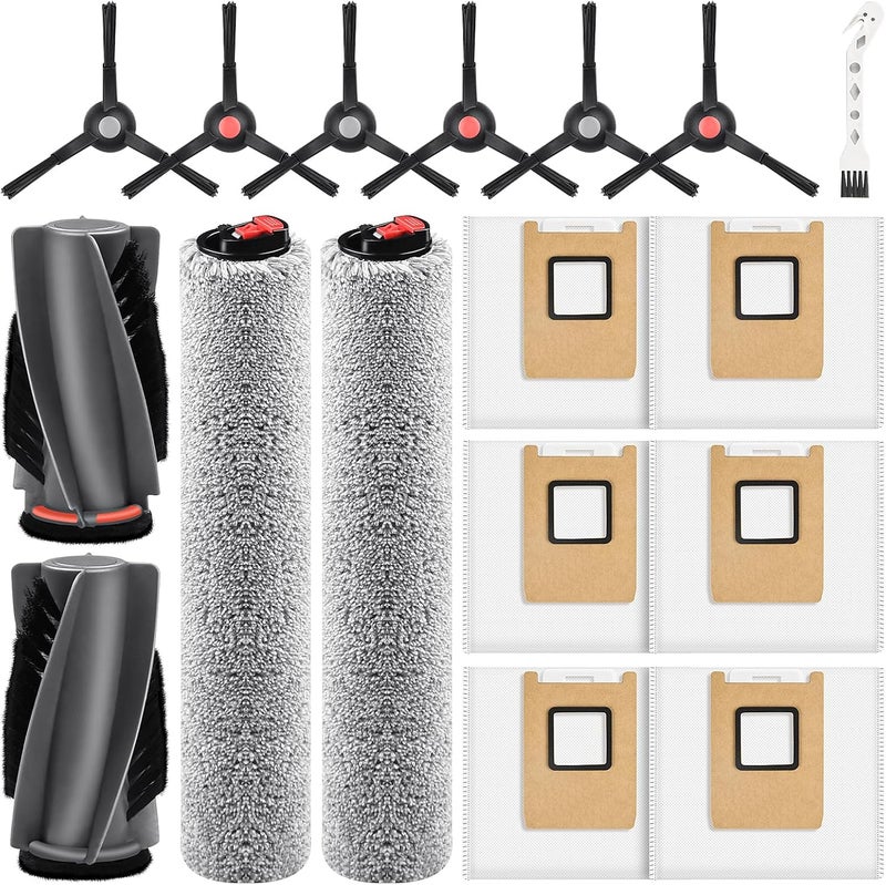 KTNAid 17 Pack Accessories Kit Compatible with eufy E28 Omni / E25 Omni Robot Vacuum, Replacement Parts Include 1 Set (2) Main Brushes, 6 Dust Bags, 2 Roller Mops, 6 Side Brushes, 1 Cleaning Tool - Image 1