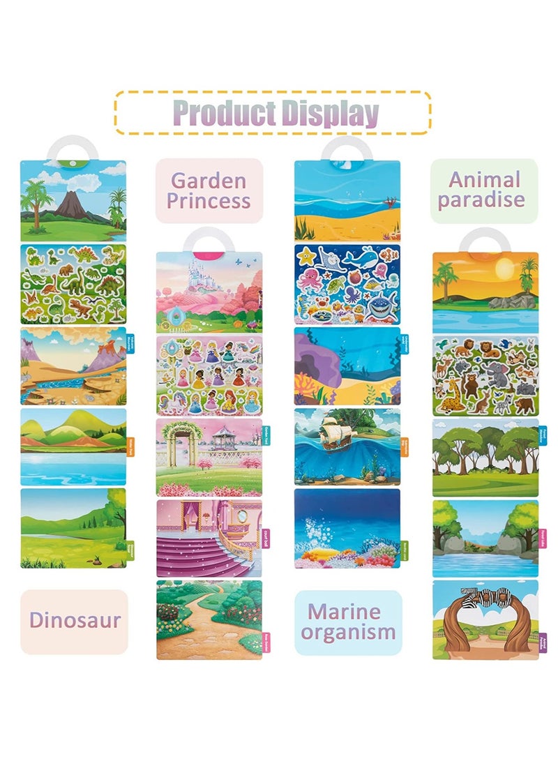 Reusable Sticker Books, Toddler Sticker Book Repositionable Sticker Pad for Kids Ages 2-4, 4 Sets Window Stickers Educational Toys Include Princess Garden Sea World Dinosaur World Animal Paradise - Image 3