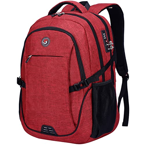 SHRRADOO Anti Theft Laptop Backpack Travel Backpacks with usb Charging Port for Women Men High School College Backpack Computer Bag Fits 17 Inch Laptop,Red - Image 1