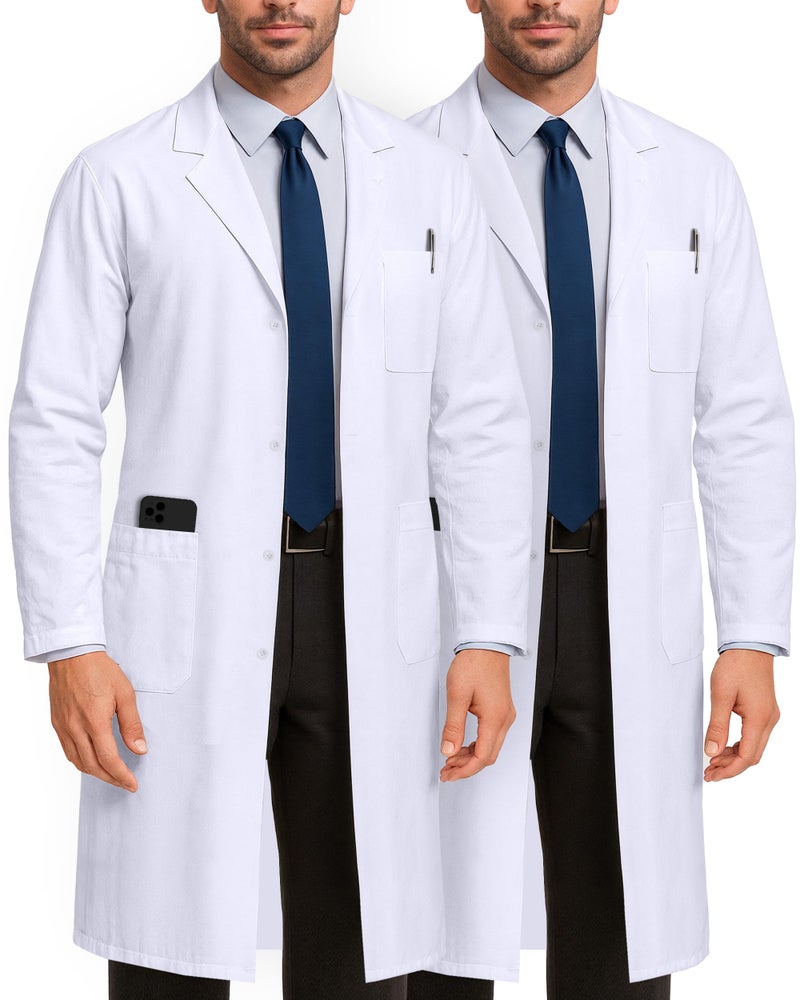 NY Threads Professional Lab Coat for Men Long Sleeve Medical Coat 2 Pack, X-Small, White - Image 1