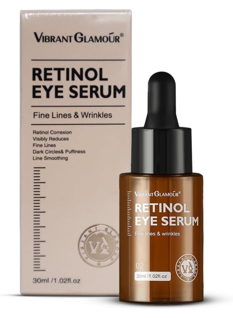 Vibrant Glamour Retinol Eye Serum Removes Dark Circles Fade Fine Lines Remove Eye Bags Anti-Wrinkle Anti-Aging Firming & Brighten Skin Retinol Arbutin Vitamin C & E Blended Eye Serum 30ml - Image 1