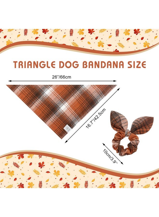 E-Clover Fall Dog Bandana & Matching ScrunchieThanksgiving Dog Bandana Triangle Plaid Pet Scarf Bib For Medium Large Dogs Girl Boy Owner Gift - Image 4