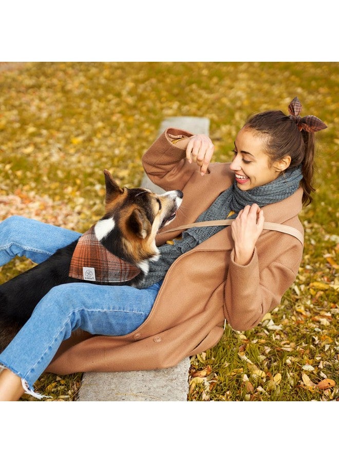 E-Clover Fall Dog Bandana & Matching ScrunchieThanksgiving Dog Bandana Triangle Plaid Pet Scarf Bib For Medium Large Dogs Girl Boy Owner Gift - Image 2