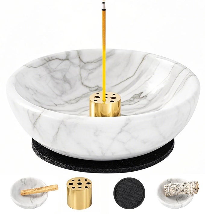 INCENSE HOLDER NATURAL MARBLE INCENSE HOLDER FOR STICKS WITH 9 INCENSE HOLES HANDMADE INCENSE STICK BURNER IDEAL FOR SMUDGING DECORATION