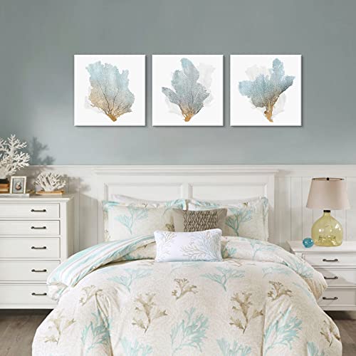 JAPO ART Delicate Coral Wall Decor for Bedroom Coastal Wall Art Home Decor Framed Sea Fan Pictures Nautical Prints Artwork for Bathroom Bedroom 16x16 x3pcs - Image 5