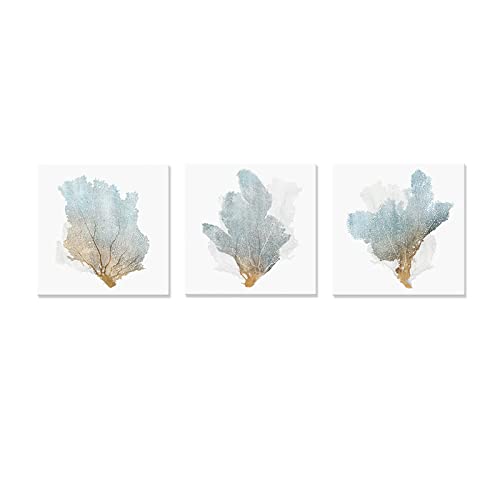 JAPO ART Delicate Coral Wall Decor for Bedroom Coastal Wall Art Home Decor Framed Sea Fan Pictures Nautical Prints Artwork for Bathroom Bedroom 16x16 x3pcs - Image 1