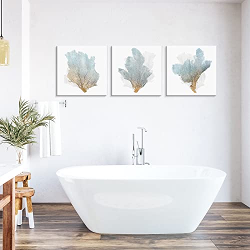 JAPO ART Delicate Coral Wall Decor for Bedroom Coastal Wall Art Home Decor Framed Sea Fan Pictures Nautical Prints Artwork for Bathroom Bedroom 16x16 x3pcs - Image 3