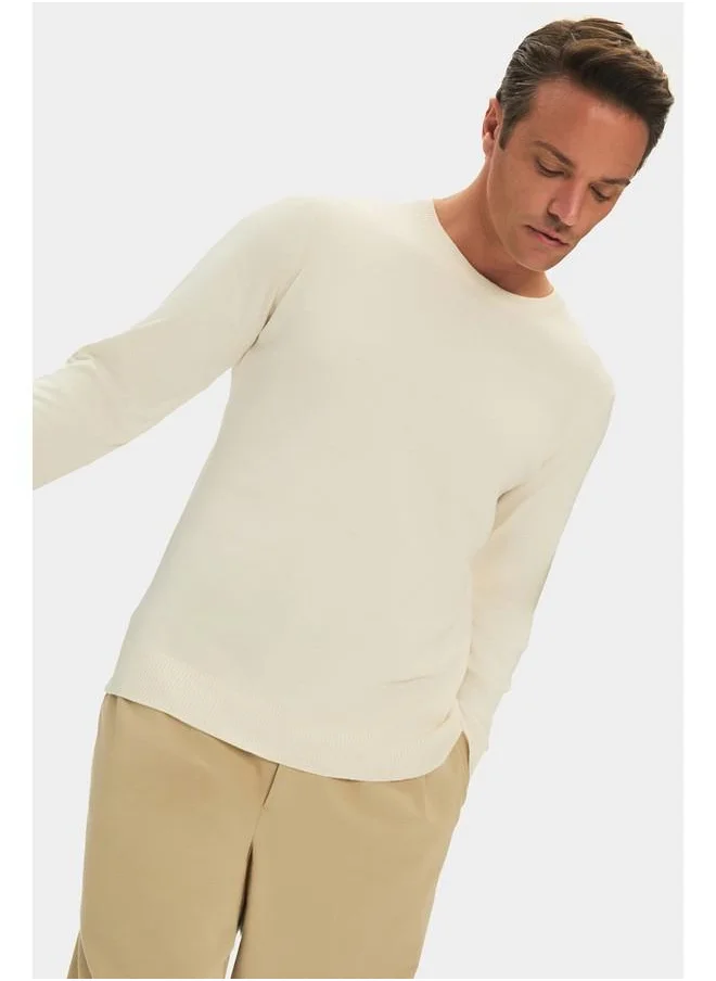 جون June Men Regular Fit Crew Neck Basic Knitwear Sweater Ecru