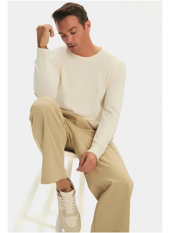 JUNE June Men Regular Fit Crew Neck Basic Knitwear Sweater Ecru