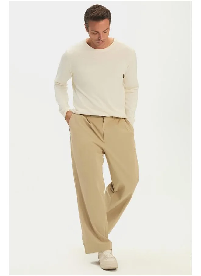 جون June Men Regular Fit Crew Neck Basic Knitwear Sweater Ecru