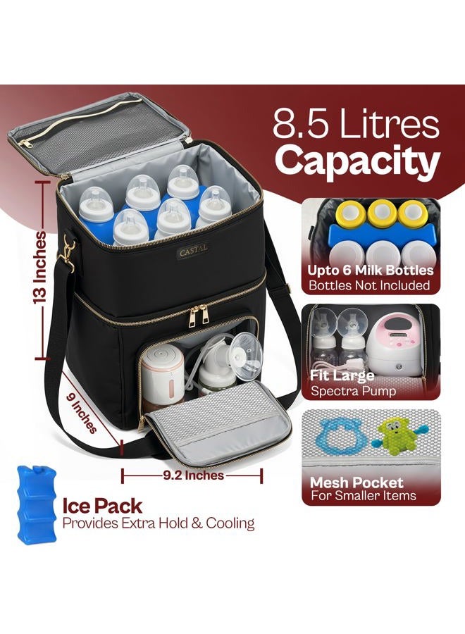 Castal Breast Pump Bag Spectra S1 S2 for Working Moms–Insulated Spectra Pump Bag, Breastmilk Cooler Bag with Ice Pack–Leak-Proof Double Layer Breast Pump Travel Bag (Black) - Image 2