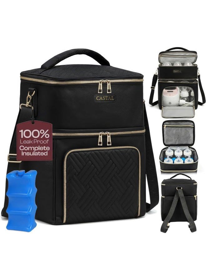 Castal Breast Pump Bag Spectra S1 S2 for Working Moms–Insulated Spectra Pump Bag, Breastmilk Cooler Bag with Ice Pack–Leak-Proof Double Layer Breast Pump Travel Bag (Black) - Image 1
