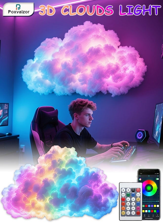Poxvalzor 3D Big Cloud Light 3D Thunder Clouds Light 2M Cloud RGB LED Strip Lights Music Sync Multicolor lightning Changing Strip Lights 360 Degree Wireless APP and Remote Control Thundercloud DIY Set for Gaming Room & Basement Decoration - Image 1