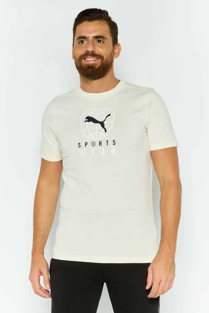 PUMA Men Sportswear Fit Short Sleeves Brand Logo Outdoor T-Shirt, Ivory - Image 1