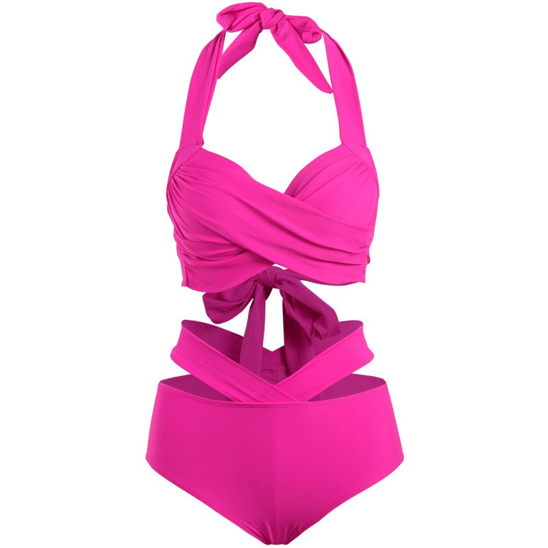 4 Color Belt Steel Support Small Chest Push-up Sexy Strap High Waist Bikini Swimsuit Women's Instagram Style Beach Swimsuit for Vacation - Image 1