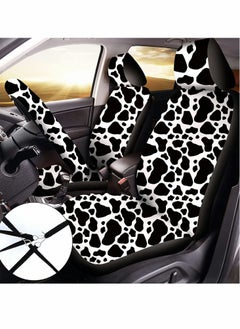 KASTWAVE Car Seat Protector, 10pcs Milk Cow Print Car Seat Cover, Car Steering Wheel Cover, Thickening Fabric Front Car Seat Covers, Car Coasters Keyring Armrest Pad Seat Belt, Pads Wrist Strap for Vehicles  - Image 5