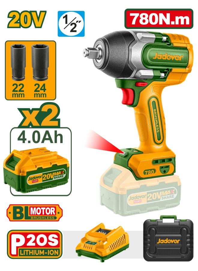 جاديفر  مفتاح ربط لاسلكي بدون فرشاة 780Nm  مع بطاريتين