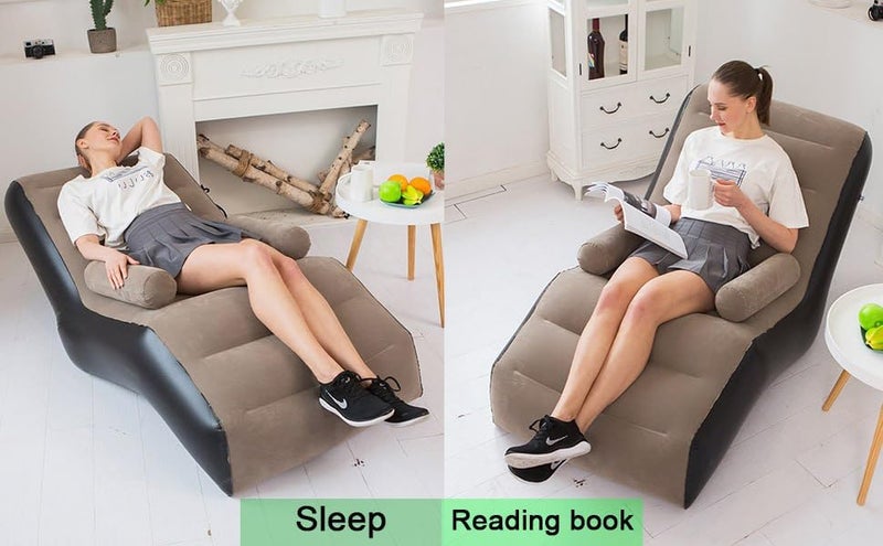 Sarjak Inflatable Recliner Sofa with 2in1 Electric Pump Portable Plush Air Lounge Chair for Home Office Beach Travel and Camping Brownwith Pump New AIR Sofa Set - Image 3