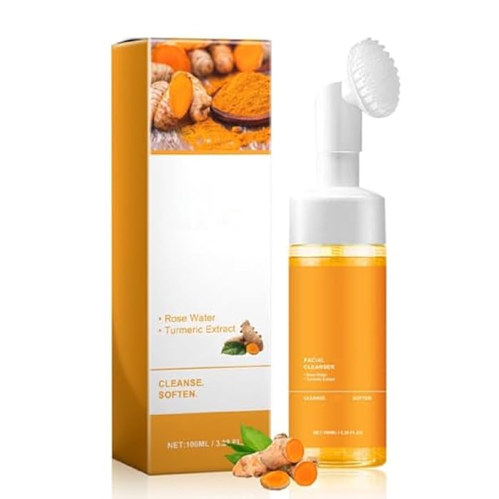 OUKPANE 2 Pcs Turmeric Face Wash with Brush, Deep Cleansing Glow Turmeric Foaming Face Wash for All Skin Types. - Image 2