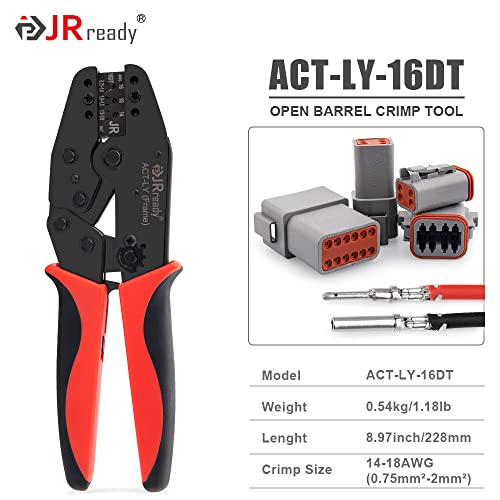 JRready ACT-LY-16DT Deutsch Crimp Tool Stamped, 14-18AWG Deutsch Open barrel Terminal Crimping Tool for DT Connector Stamped Contacts Size 16, Automotive Wiring Repair - Image 3